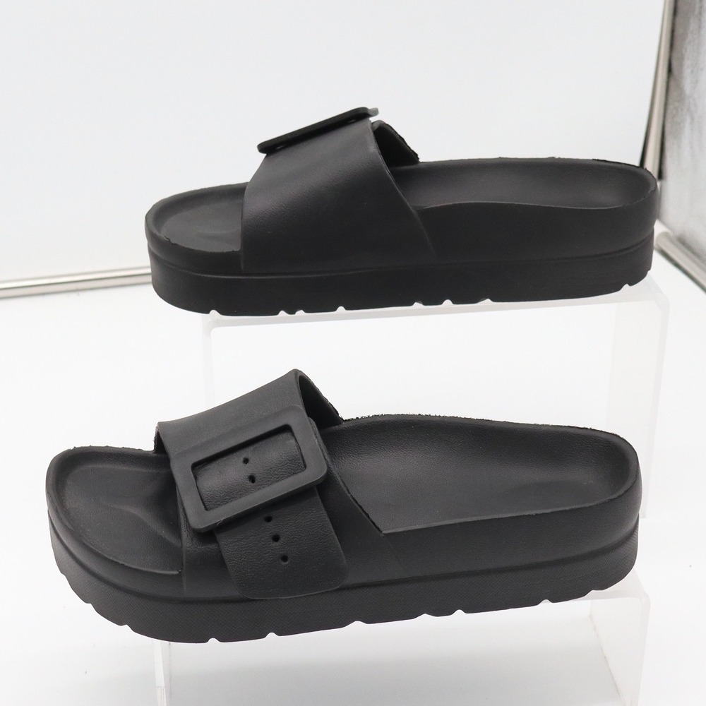 Unbranded Sandals Womens 6 Slide Platform Black Buckle Lightweight Excellent
